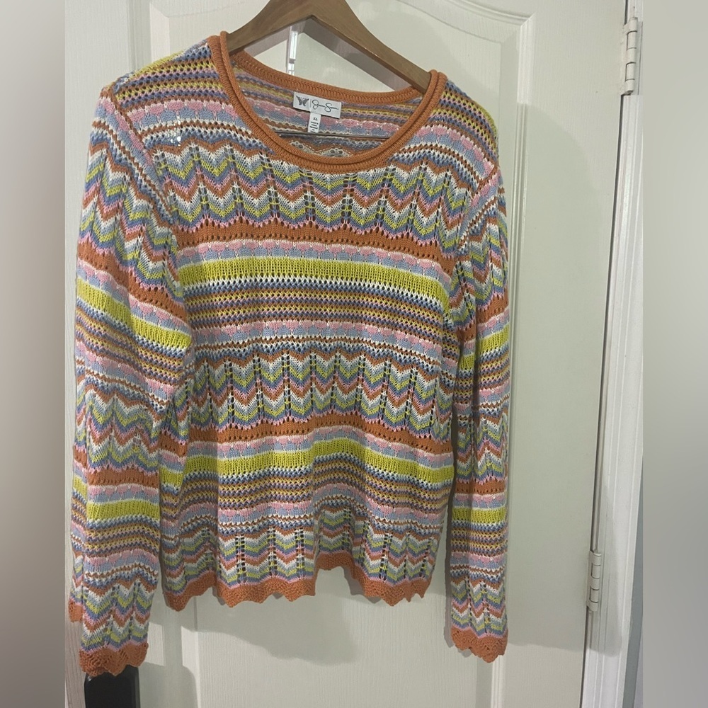 Jessica‎ Simpson Multicolor Zigzag Sweater With Bell Sleeves